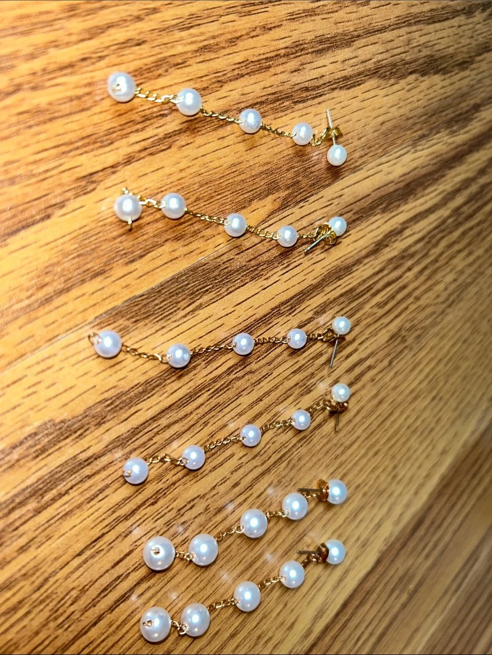 3 Sets Gold Pearl Drop Earrings - Elegant White Pearl Dangle
